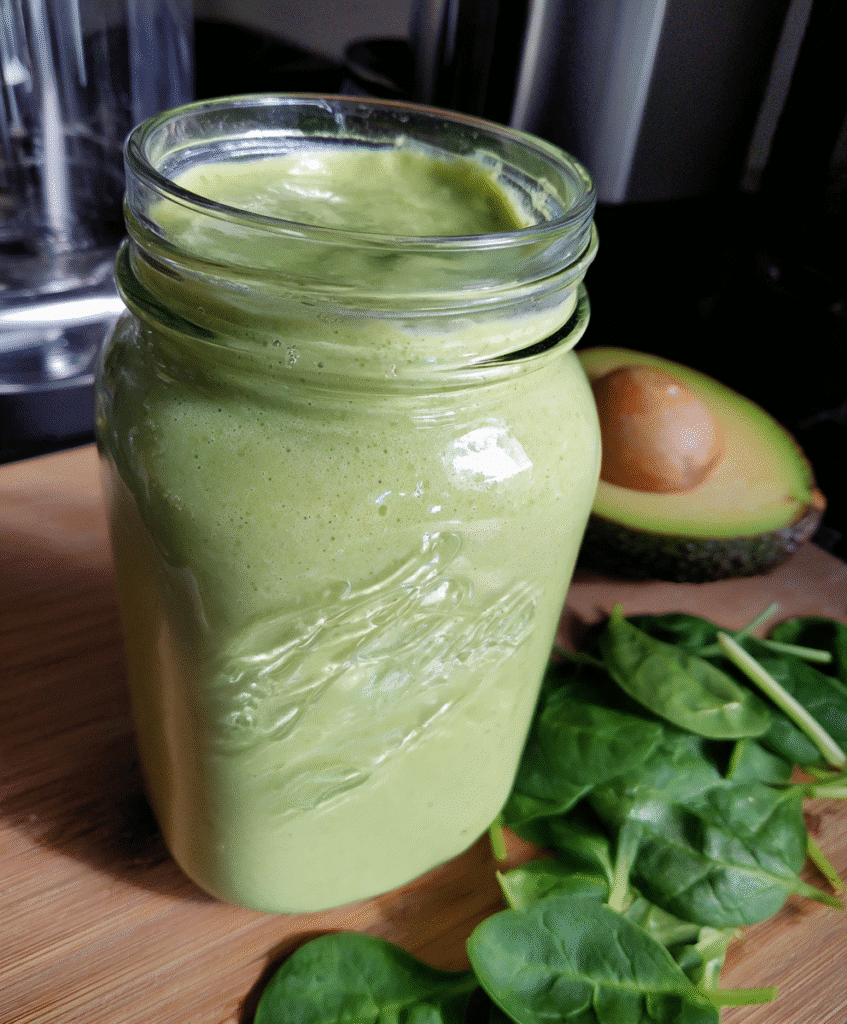 Ready-to-Serve Avocado Banana Spinach Smoothie in a Glass