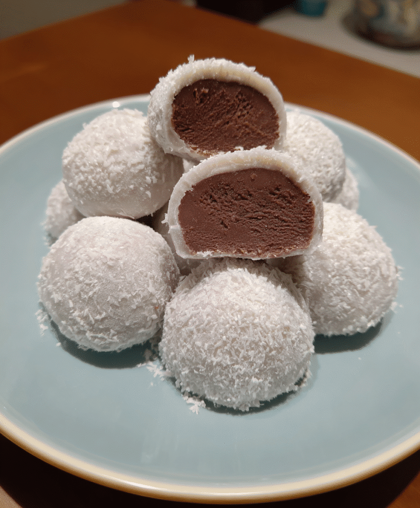 Chocolate Mochi Ice Cream with Chewy Mochi and Creamy Chocolate Ice Cream