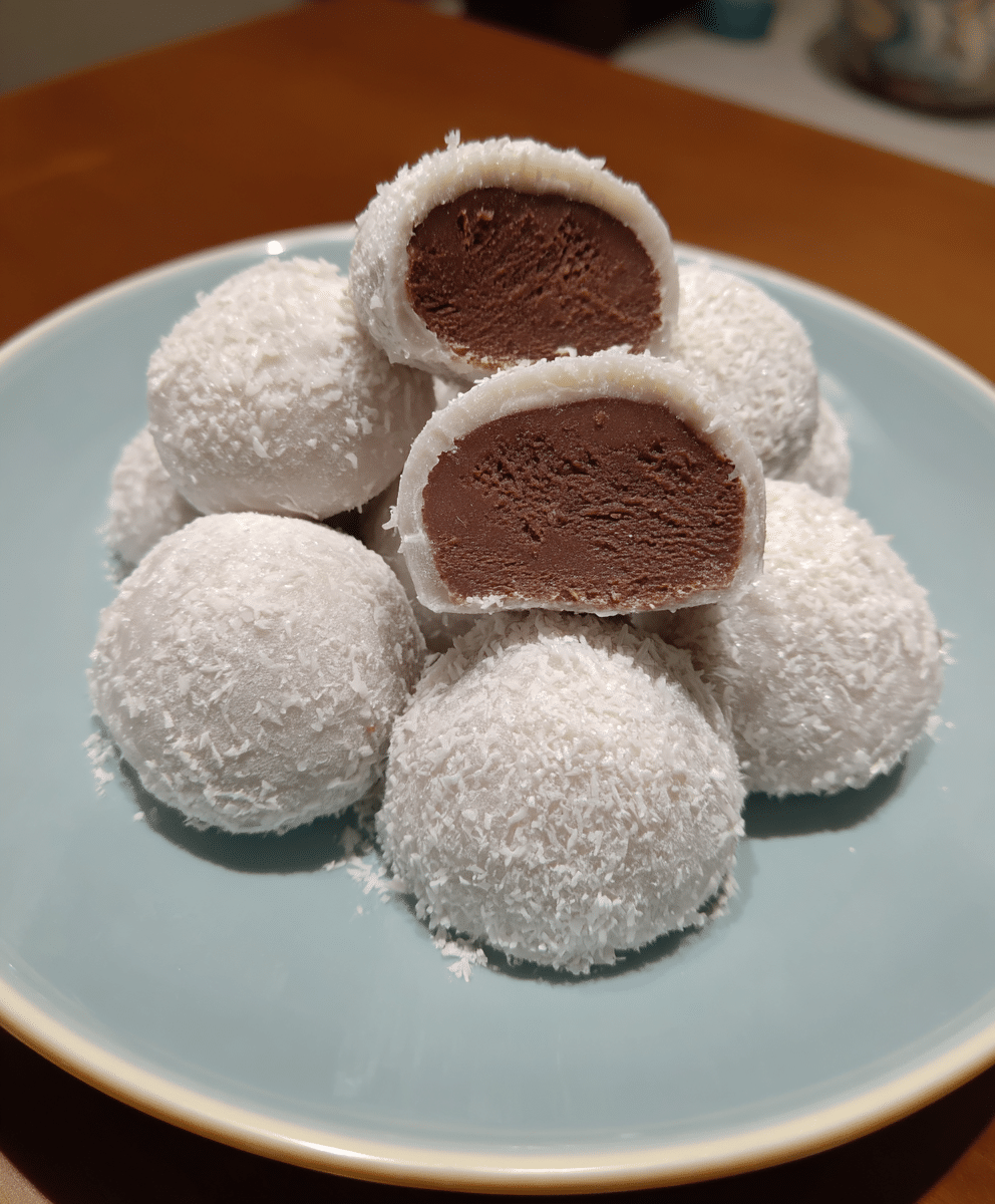 Chocolate Mochi Ice Cream with Chewy Mochi and Creamy Chocolate Ice Cream