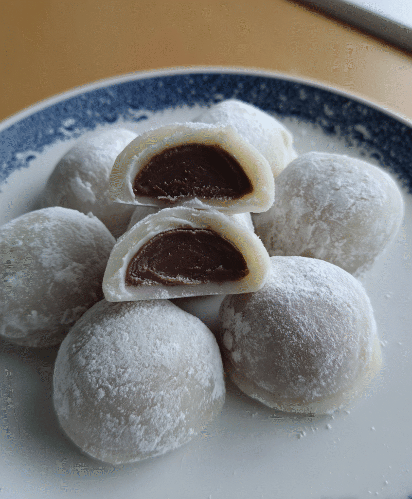 Chocolate Mochi Ice Cream Ingredients: Cocoa Powder, Sweet Rice Flour, Chocolate Ice Cream