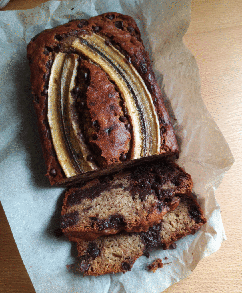 Espresso chocolate banana bread fresh from the oven