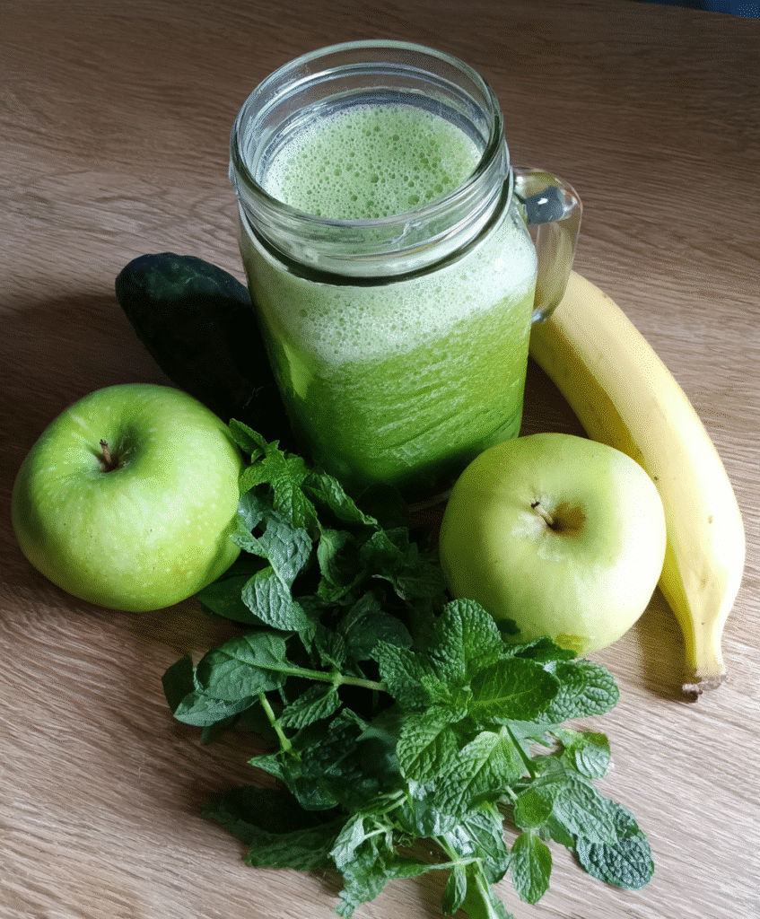 Green Salad Smoothie Served in a Glass