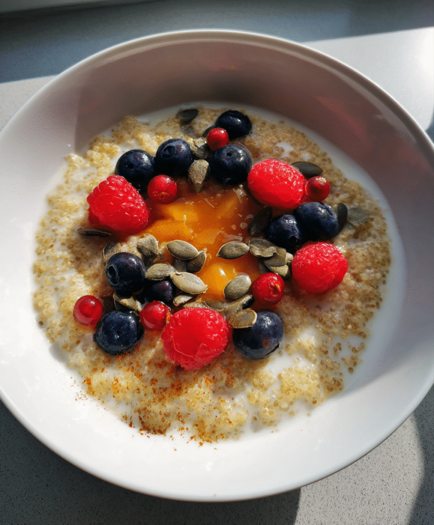 Ingredients for quinoa flakes porridge