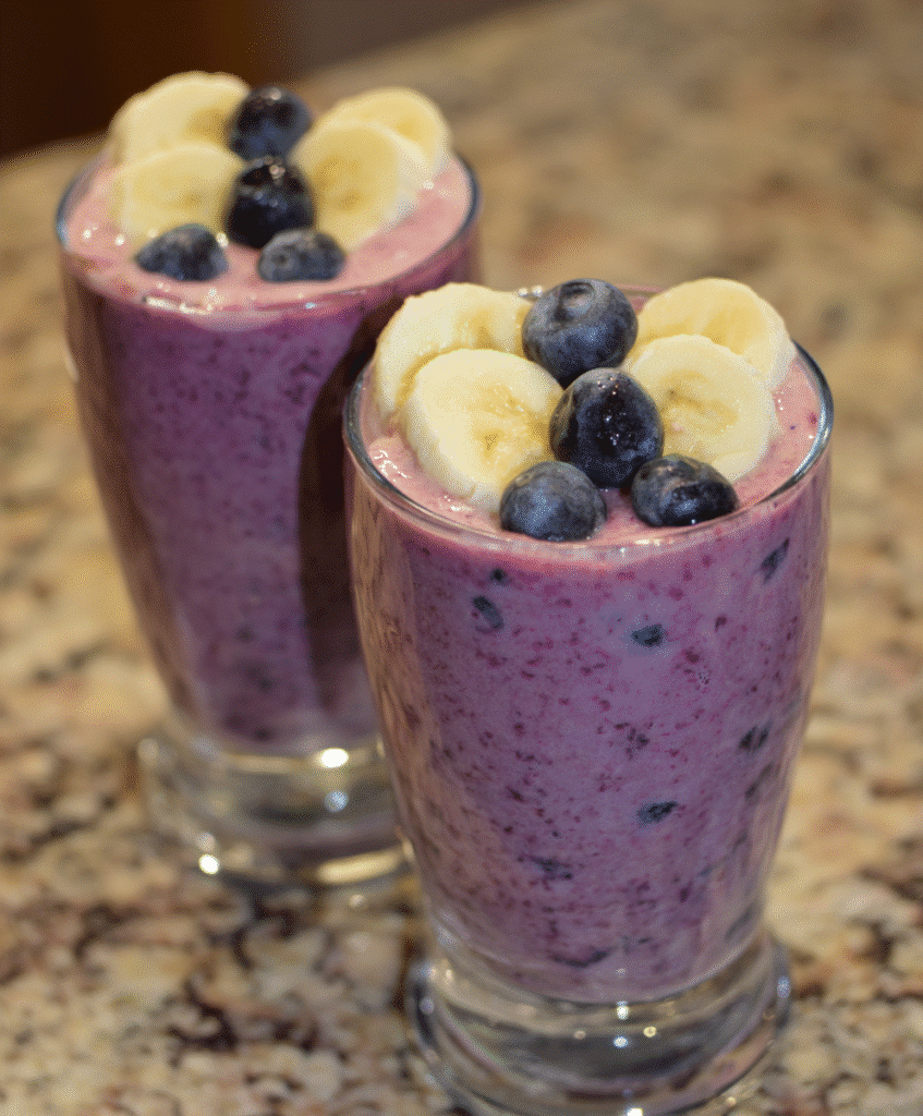 Making a blueberry smoothie step