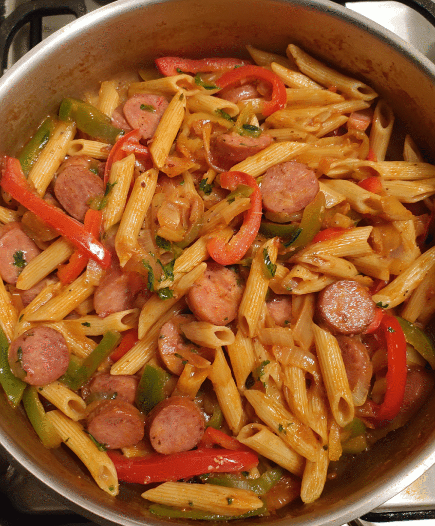 Browning sausage for Cajun Sausage Pasta