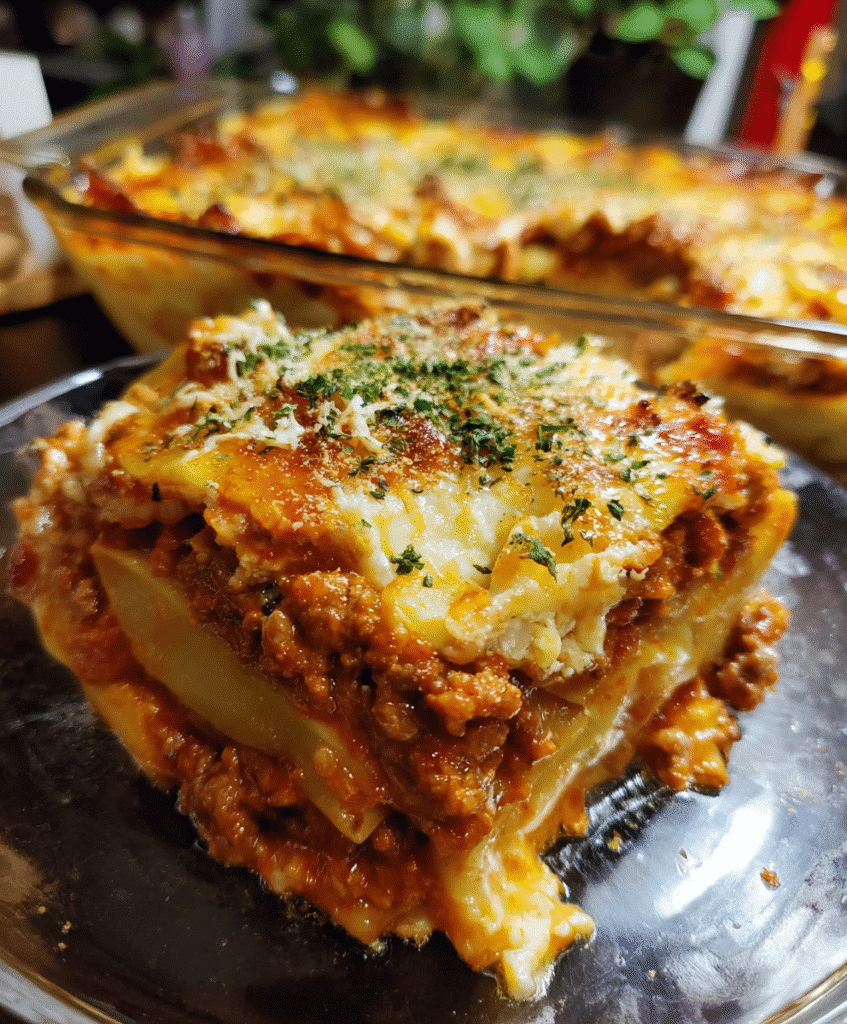 Cheesy Potato Lasagna Bake
