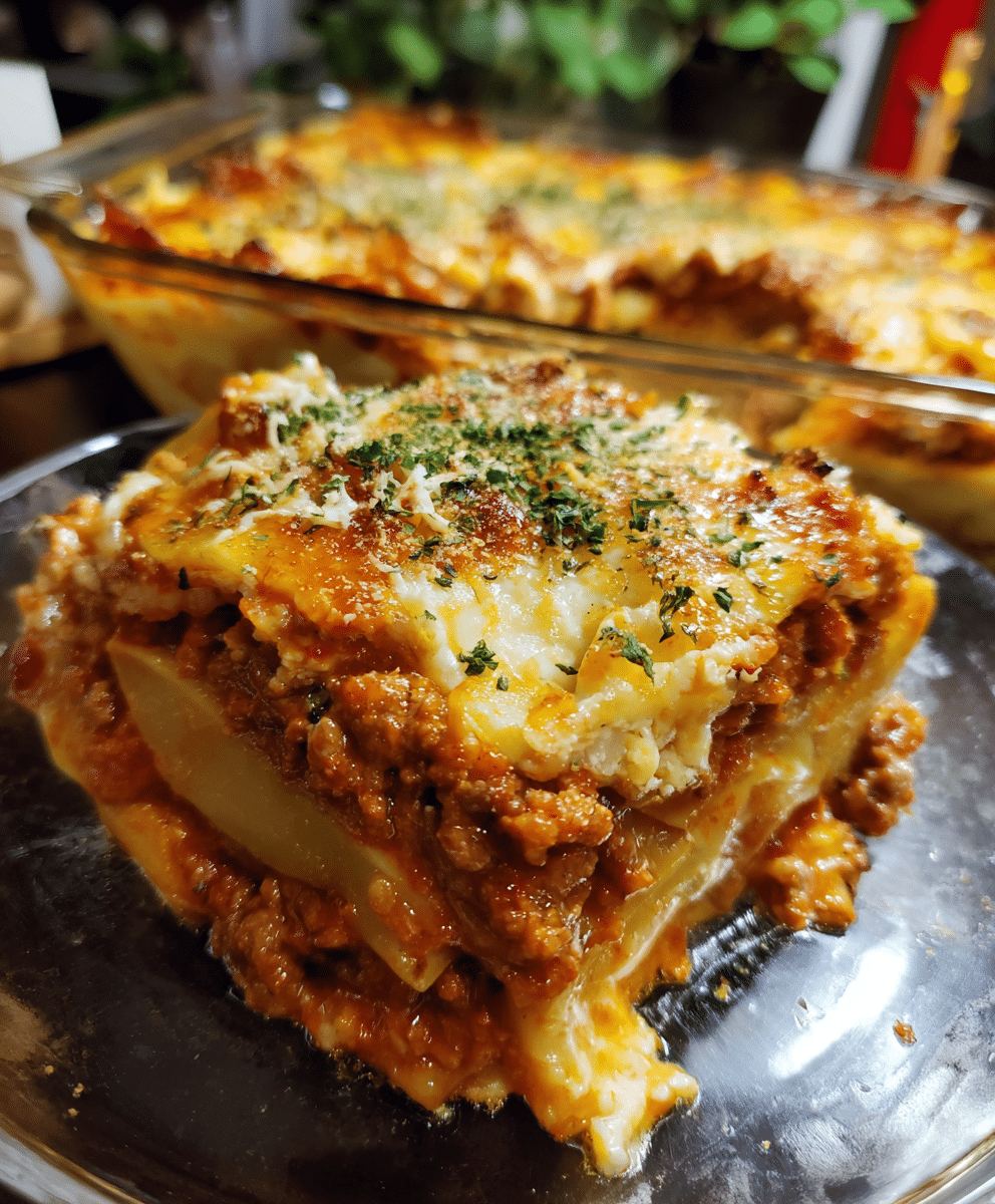 Cheesy Potato Lasagna Bake