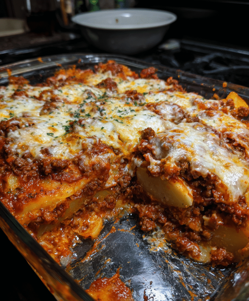 Cheesy Potato Lasagna Recipe Card