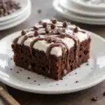 Chocolate Fudge Poke Cake sliced and served