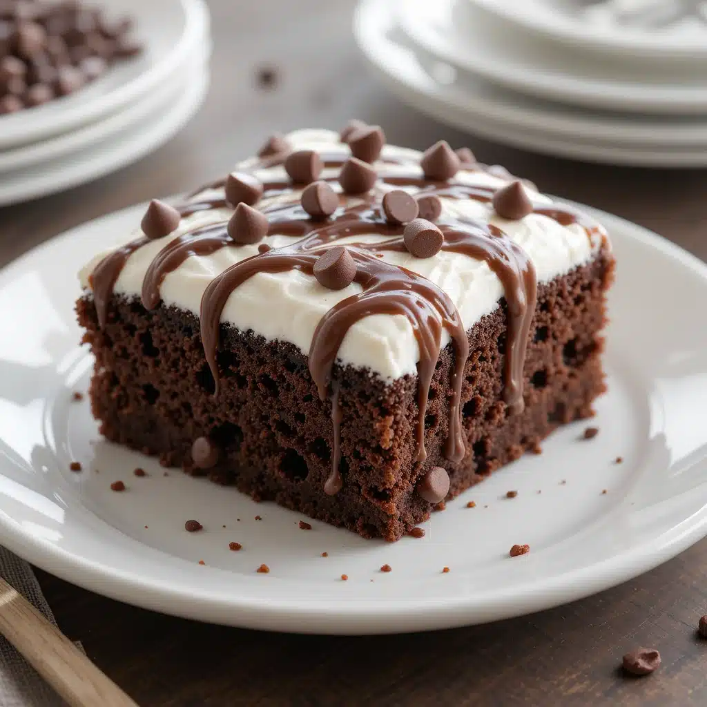 Chocolate Fudge Poke Cake sliced and served