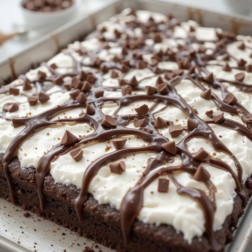 Slice of Chocolate Fudge Poke Cake served
