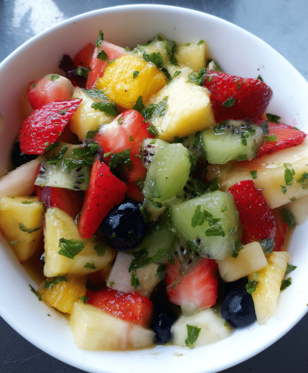 Fresh Fruit Salad with Honey Mint and Lime Syrup