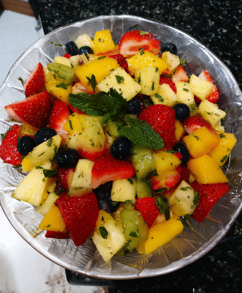 Ingredients for Fresh Fruit Salad with Honey Mint and Lime Syrup