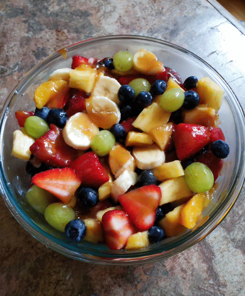 Fresh Fruit Salad with Peach Pie Filling Recipe Card
