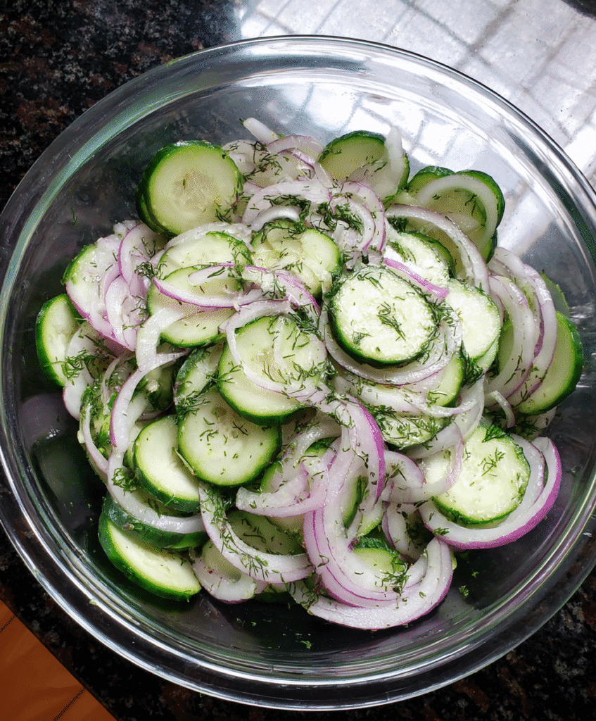 Ingredients for fresh cucumber salad

