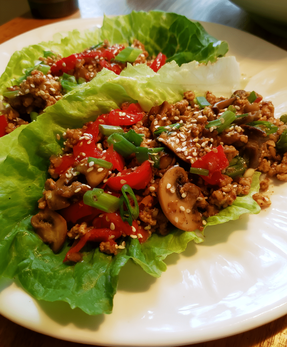 Healthy Chicken Lettuce Wraps served fresh on a white plate