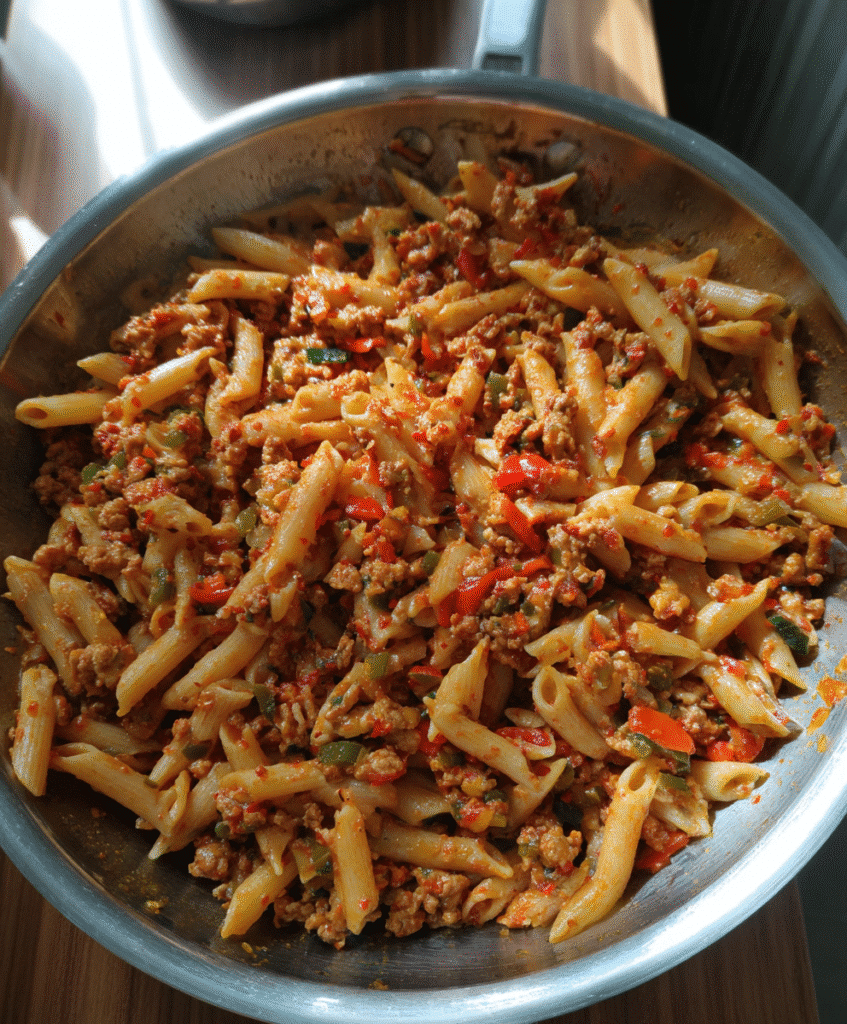 Sautéing peppers and onions for Healthy Turkish Pasta