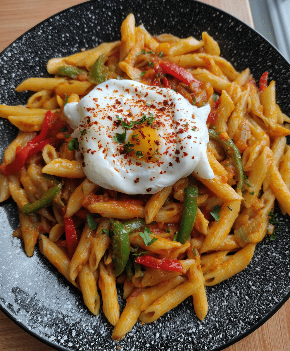 ealthy Turkish Pasta Recipe bowl with veggies and feta