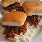 BBQ ground beef sandwiches on toasted buns