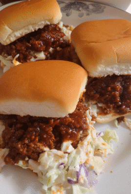 BBQ ground beef sandwiches on toasted buns