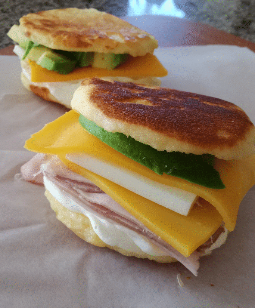 keto cloud bread sandwich served with salad