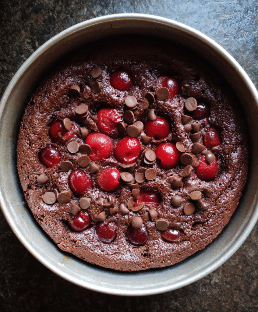 Served Slice of Moist Chocolate Cherry Cake