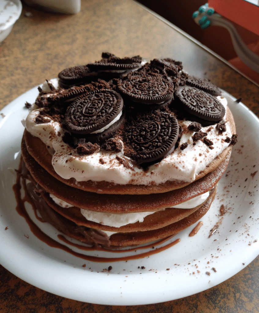 Served Oreo Dorayaki Cake dessert with berries