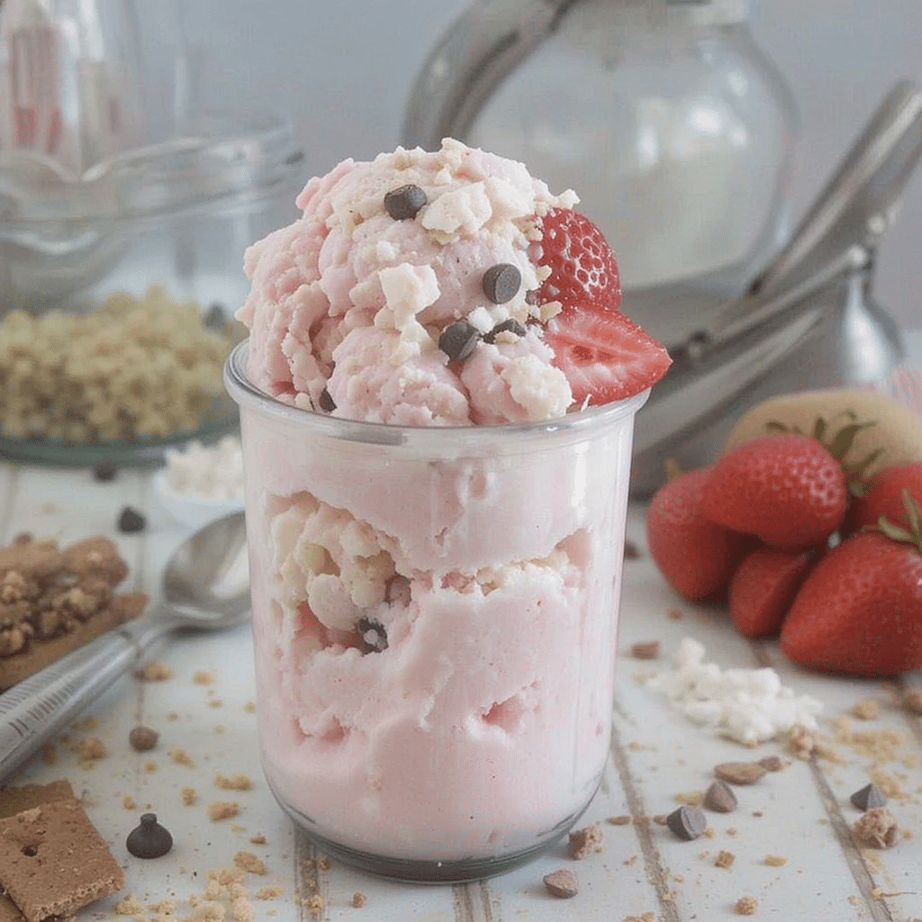 Blending strawberries and cottage cheese