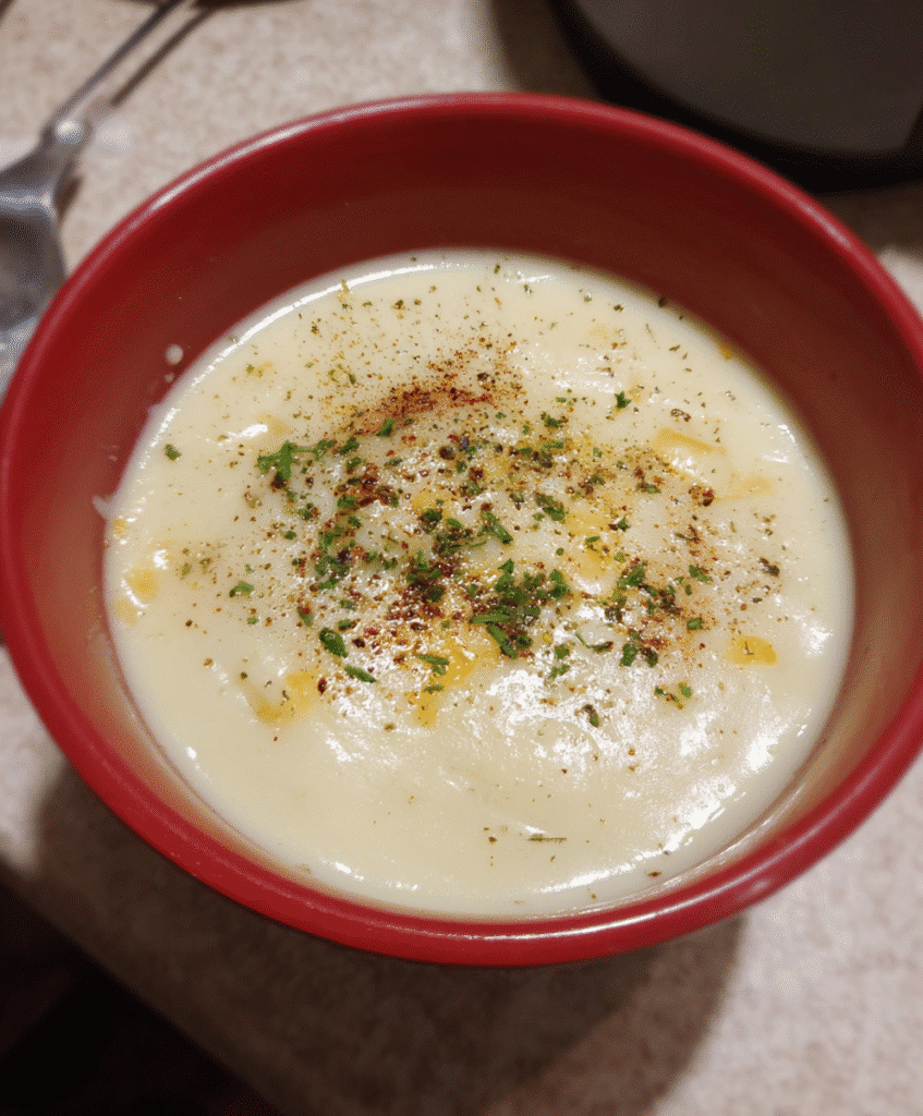 ingredients for potato soup with cream and chicken broth