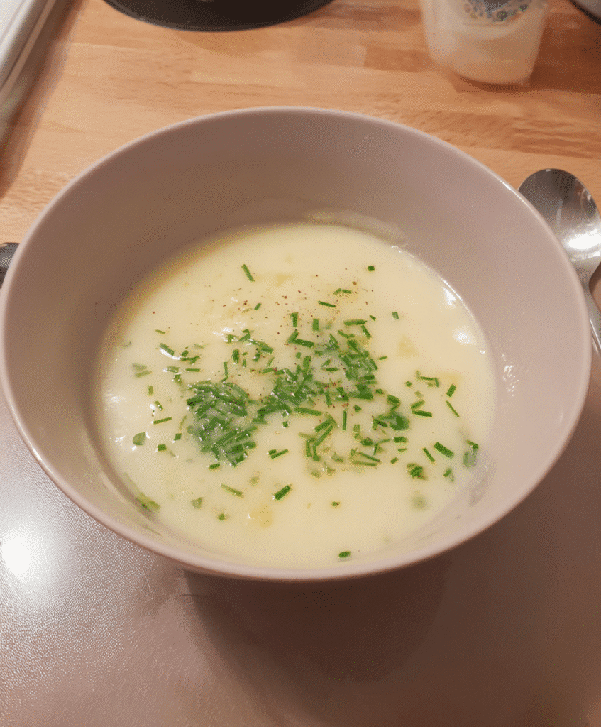 potato simmering in chicken broth