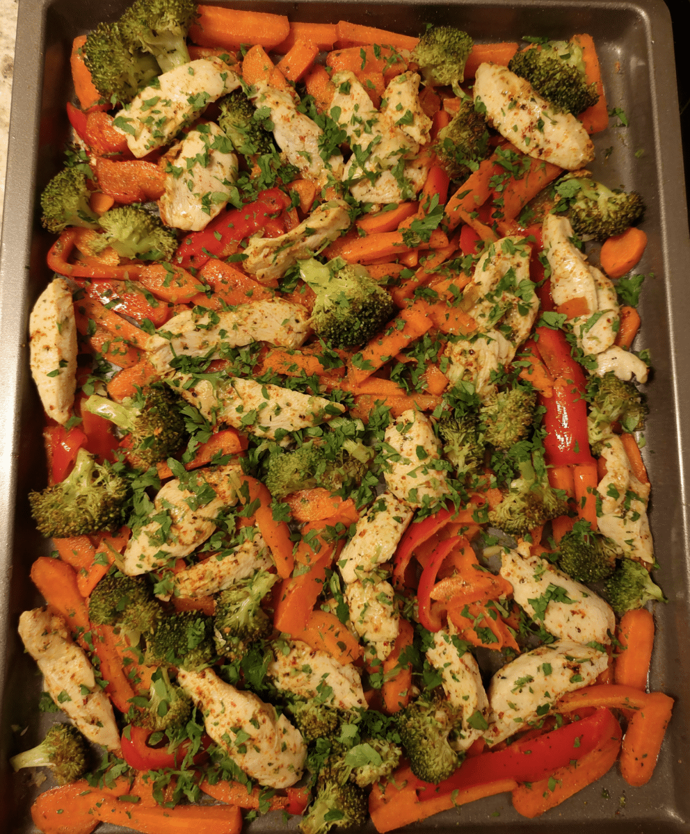 Sheet Pan Chicken and Vegetables with roasted veggies