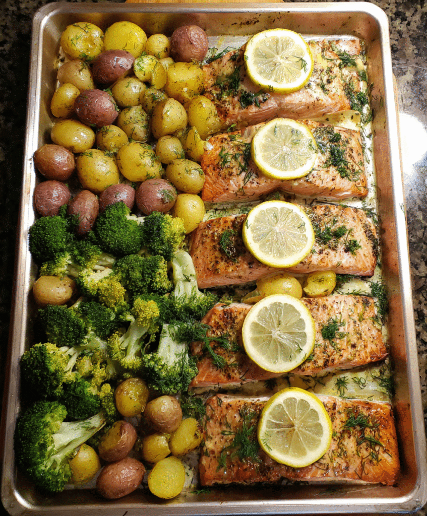 Ingredients for Sheet Pan Lemon Herb Salmon with Veggies