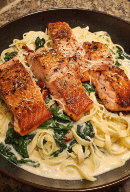 Tuscan salmon with creamy garlic Alfredo