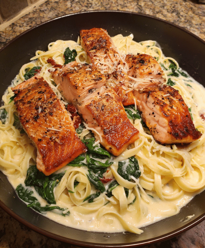 Tuscan salmon with creamy garlic Alfredo