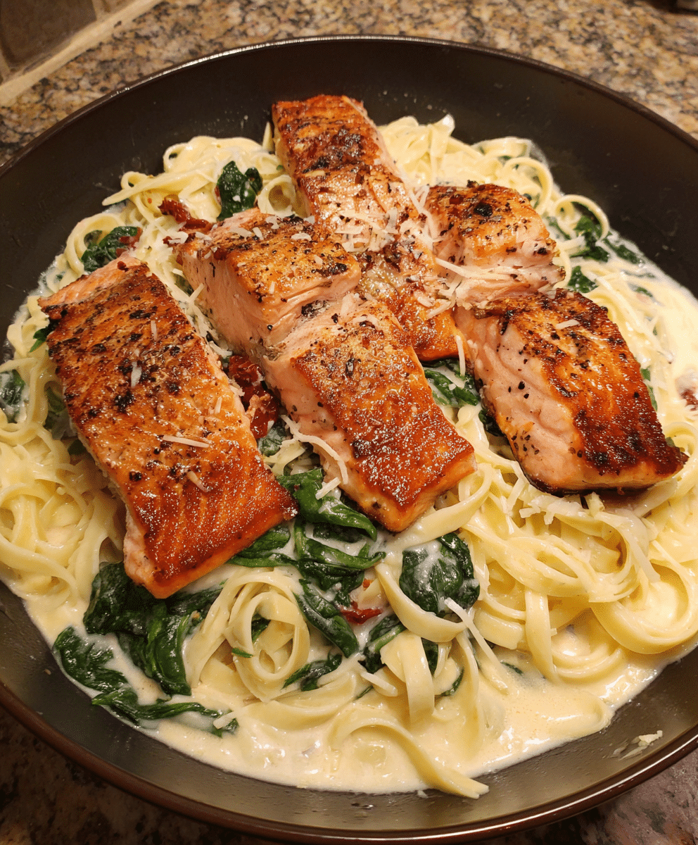 Tuscan salmon with creamy garlic Alfredo