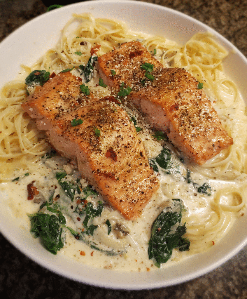 Tuscan salmon ingredients flat lay